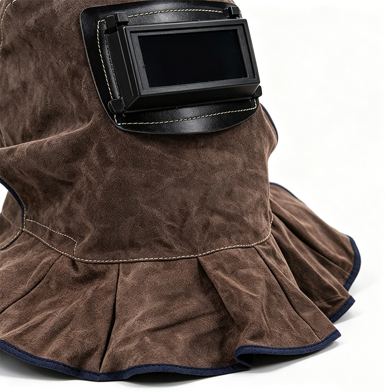 Vyklápěcí maska ​​na svářečskou kuklu z uhlíkově hnědé hovězí kůže